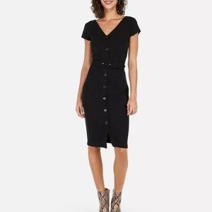 Express Belted Button Front Sheath Dress